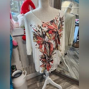Womens Flowy V-Neck Floral Print Top